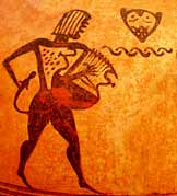 Particolare su di un vaso Etrusco, una doppia onda sonora fuoriesce dalla lyra